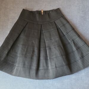 Honey Punch Textured Black A-Line Skirt
